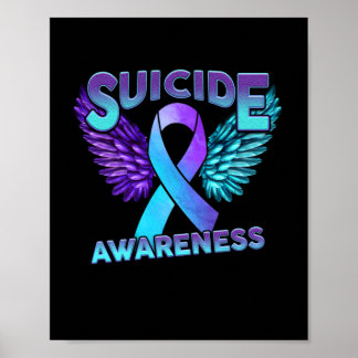 Póster Suicide Awareness Wings And Ribbon Suicide Prevent