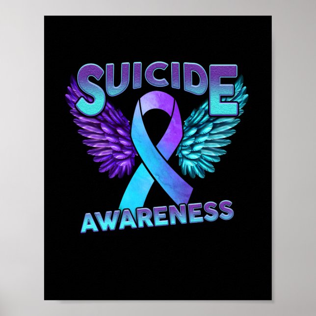 Póster Suicide Awareness Wings And Ribbon Suicide Prevent (Frente)