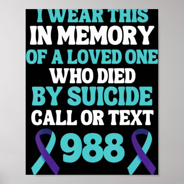 Póster Suicide Prevention 988 Hotline In Memory Of Loved  (Frente)