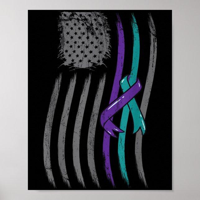 Póster Suicide Prevention American Flag Purple Awareness  (Frente)