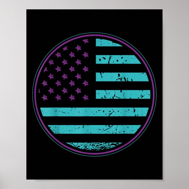 Póster Suicide Prevention American Flag Wear Teal Purple  (Frente)