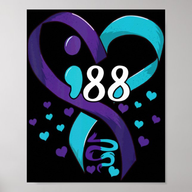 Póster Suicide Prevention Awareness 988 Heart Teal And Pu (Frente)