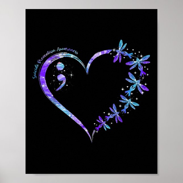 Póster Suicide Prevention Awareness Week Heart Semicolon  (Frente)