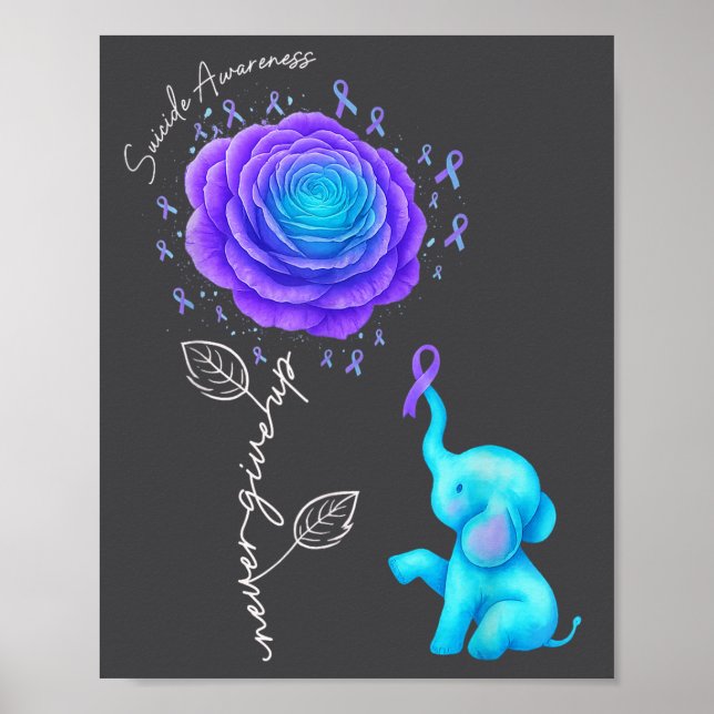 Póster Suicide Prevention Teal Purple Flower Elephant Rib (Frente)