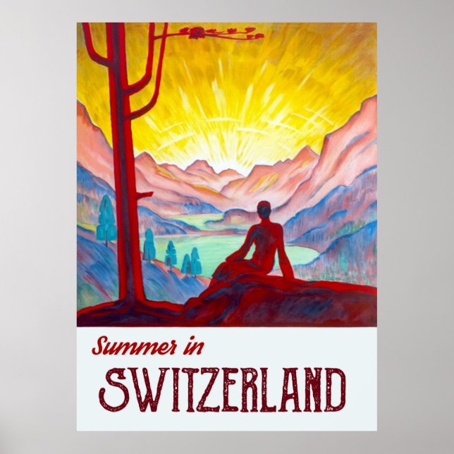 Póster Suiza, amanecer en las montañas (Frente)