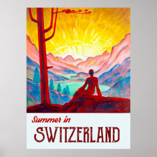 Póster Suiza, amanecer sobre las montañas