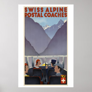 Póster Suiza Autocares Postales Alpinos Suizos Antiguos