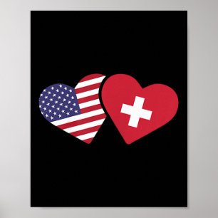 Póster Suiza Bandera De Ee.Uu. En El Corazón De Camisas S