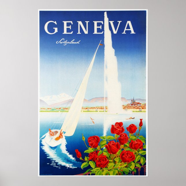 Póster SUIZA GINEBRA Lago Lac Leman Viaje Vintage (Frente)