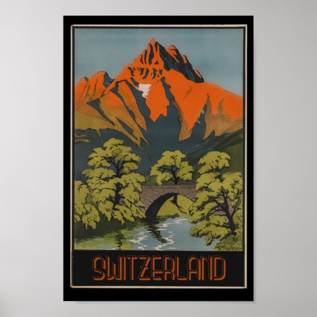 Póster Suiza Montañas de los Alpes suizos Viajes de época (Frente)