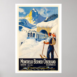 Póster Suiza Montreux Oberland Bernois MOB Vintage
