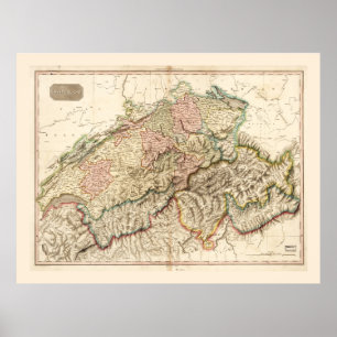 Póster Suiza (Swisserland) Mapa c. 1818