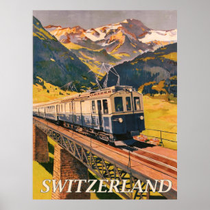 Póster Suiza, tren eléctrico, ferrocarril