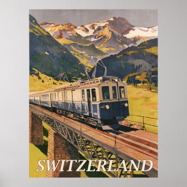 Póster Suiza, tren eléctrico, ferrocarril (Frente)