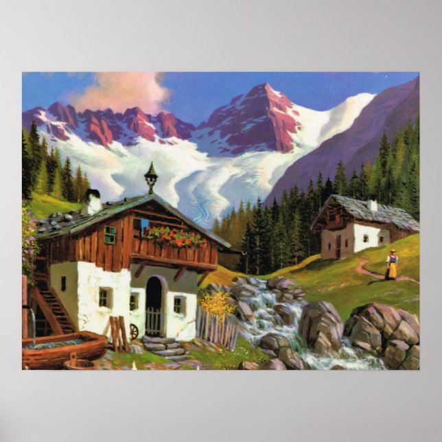 Póster Suiza Vintage, Gletscherwelt, localidad, (Frente)