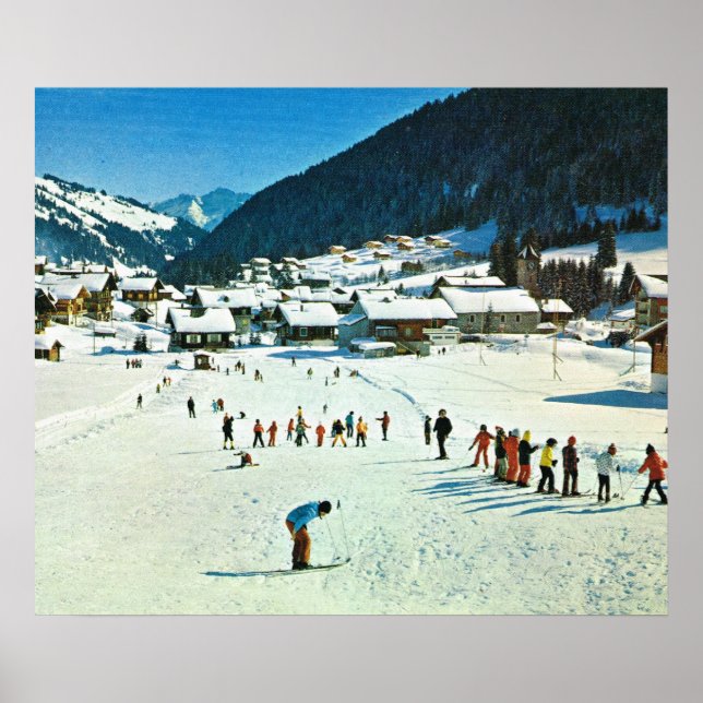 Póster Suiza vintage, Morgins ecole de ski (Frente)