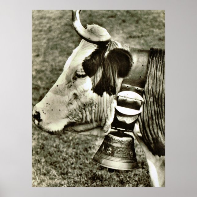 Póster Suiza vintage, vaca con campanilla de vaca (Frente)