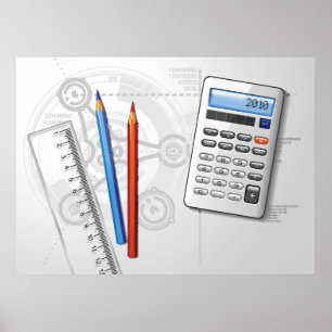 Póster Suministros de Oficina de Dibujo Técnico
