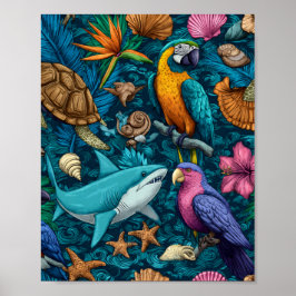 Póster Summer Animals Beach Pattern Poster Gift