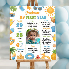 Póster Summer Beach 1st Birthday Party Photo Milestone