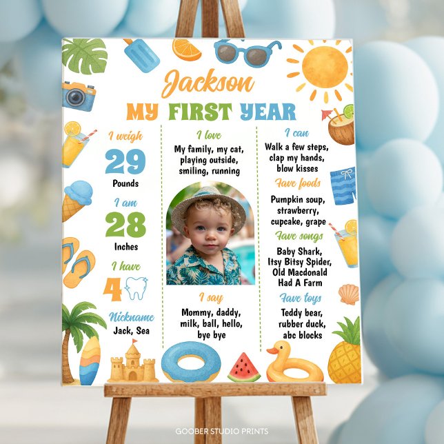 Póster Summer Beach 1st Birthday Party Photo Milestone (Subido por el creador)