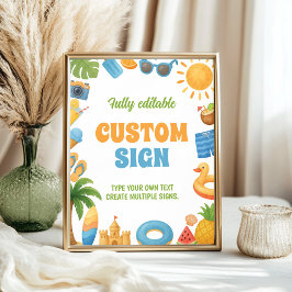 Póster Summer Beach Birthday Party Table Sign