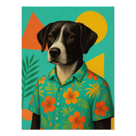 Póster Summer Dog Portrait – Retro Tropical Illustration 
