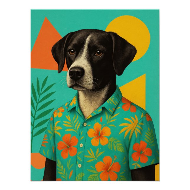 Póster Summer Dog Portrait – Retro Tropical Illustration  (Anverso)