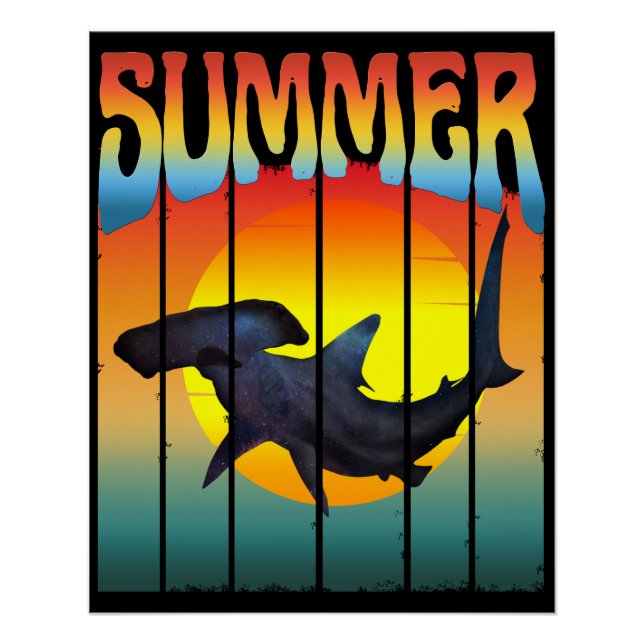 PÓSTER SUMMER HAMMERHEAD SHARK SUNSET (Anverso)