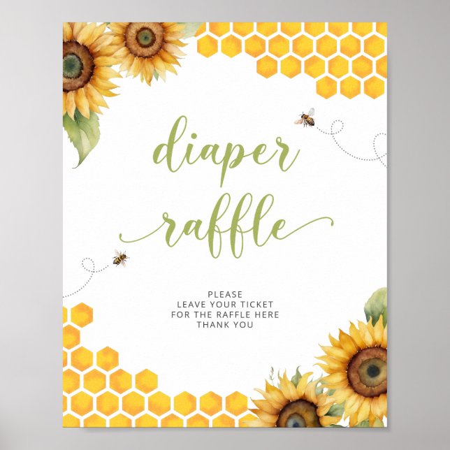 Póster Summer Honey Bee Baby Shower Diaper Raffle Poster (Frente)