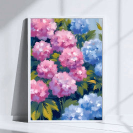 Póster Summer Hydrangeas | Pink & Blue Coastal Flowers
