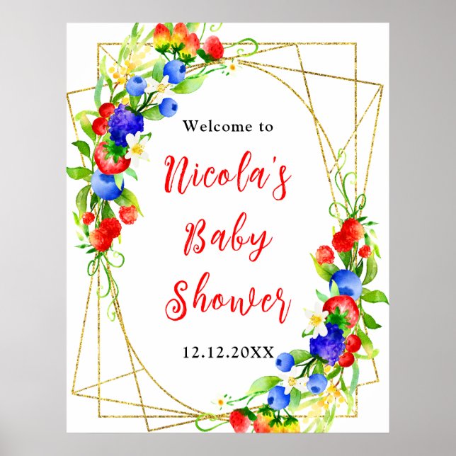 Póster Summer Mixed Berries Baby Shower Welcome (Frente)