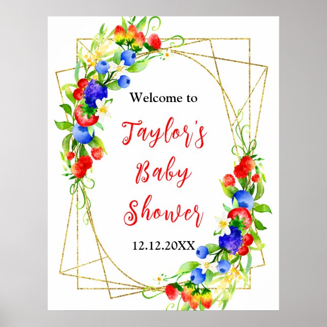 Póster Summer Mixed Berries Baby Shower Welcome Sign (Frente)