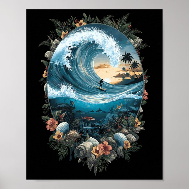 Póster Summer Ocean Wave Surfing Tropical Beach Reef  (Frente)