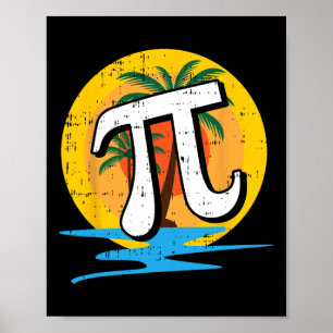 Póster Summer Pi Day Retro Beach Símbolos de matemáticas 