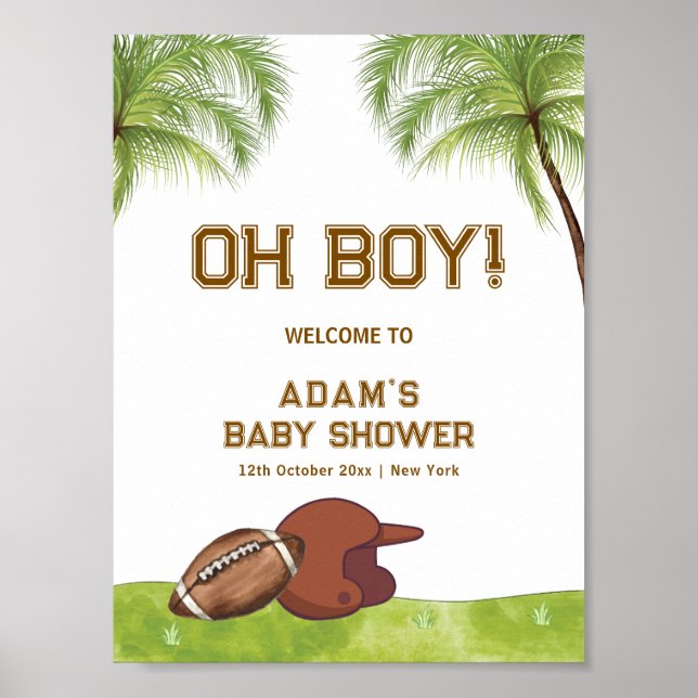 Póster Summer Plam Tree Football Boy Baby Shower Welcome (Frente)