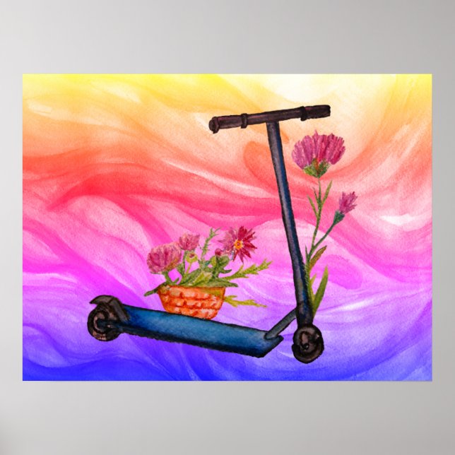 Póster Summer Poster Push Scooter Floral Art (Frente)