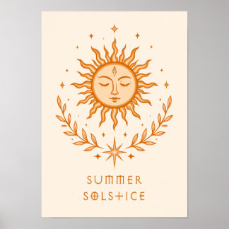 Póster Summer Solstice Celestial Sun Face Botanical Art
