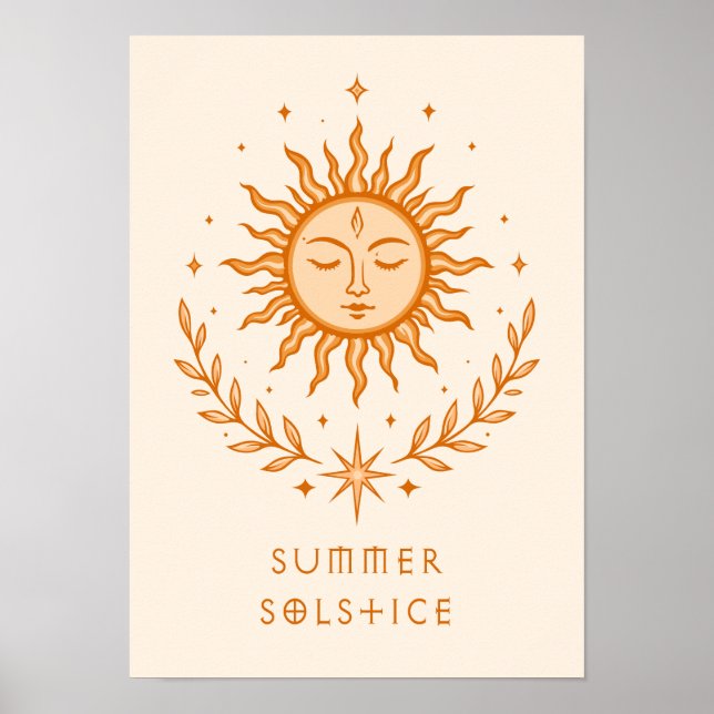 Póster Summer Solstice Celestial Sun Face Botanical Art (Frente)