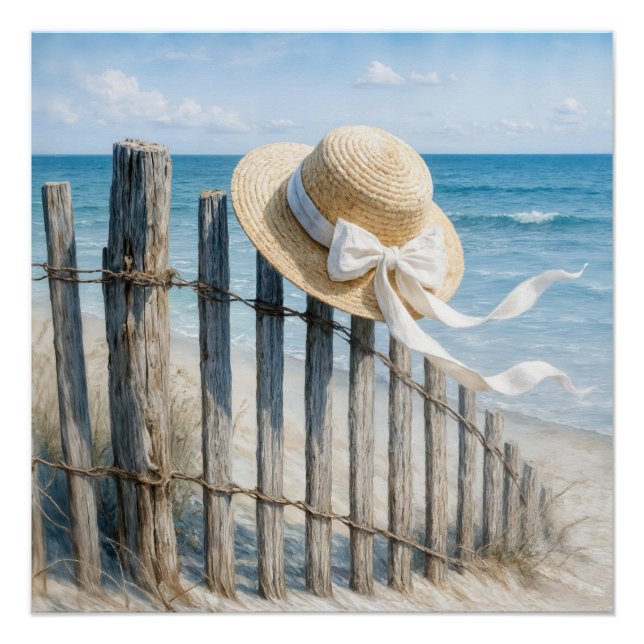 Póster Summer Straw Hat On Beach Fence (Anverso)