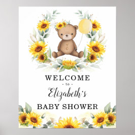 Póster Summer Teddy Bear Sunflower Wreath Bienvenida Bebé