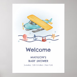 Póster Summer Travel Sea Airplane Baby Shower Welcome