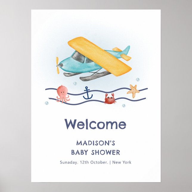 Póster Summer Travel Sea Airplane Baby Shower Welcome (Frente)