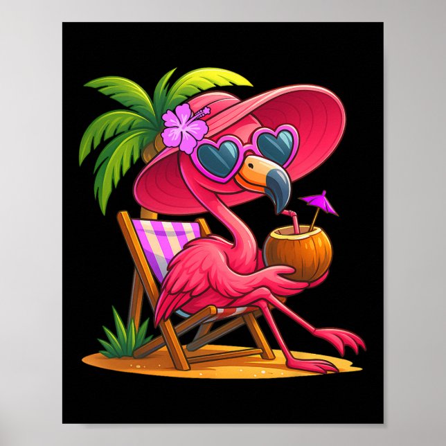 Póster Summer Vibes Pink Flamingo Beach Palm Tree Summer  (Frente)