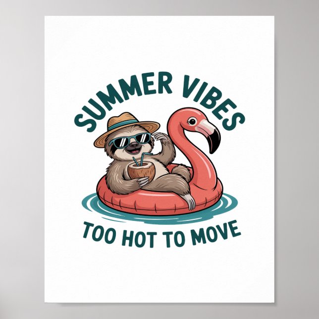 Póster Summer Vibes Sloth Funny Lazy Float (Frente)