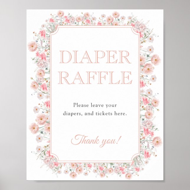Póster Summer Wildflower Diaper Raffle Baby Shower (Frente)