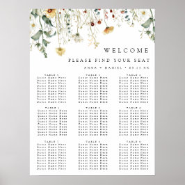 Póster Summer Wildflower Field Wedding Seating Chart