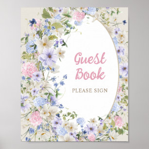Póster Summer Wildflower Garden Wreath pink Guest Book