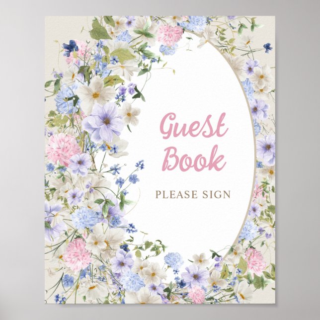 Póster Summer Wildflower Garden Wreath pink Guest Book (Frente)