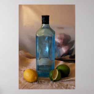 Póster "Summertime" still Life with Bottle and Citrus